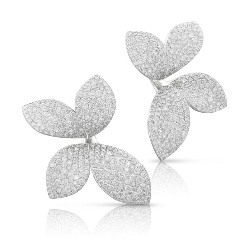 Giardini Segreti XL Flower Earrings in 18K White Gold with White Diamonds.