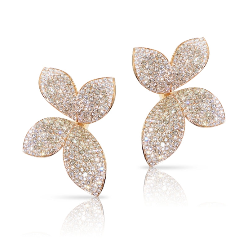 Giardini Segreti XL Flower Earrings in 18K Rose Gold with White and Champagne Diamonds.