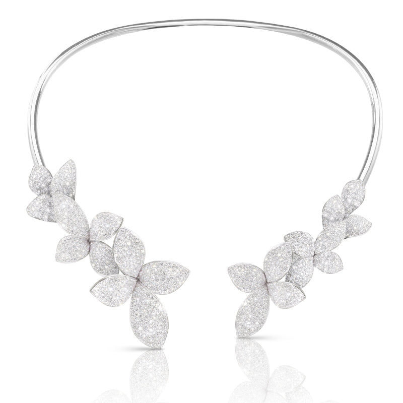 Giardini Segreti Multi Flower Necklace in 18K White Gold with White Diamonds.