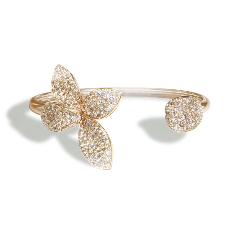 Giardini Segreti Small Flower Bracelet in 18K Rose Gold with White and Champagne Diamonds.