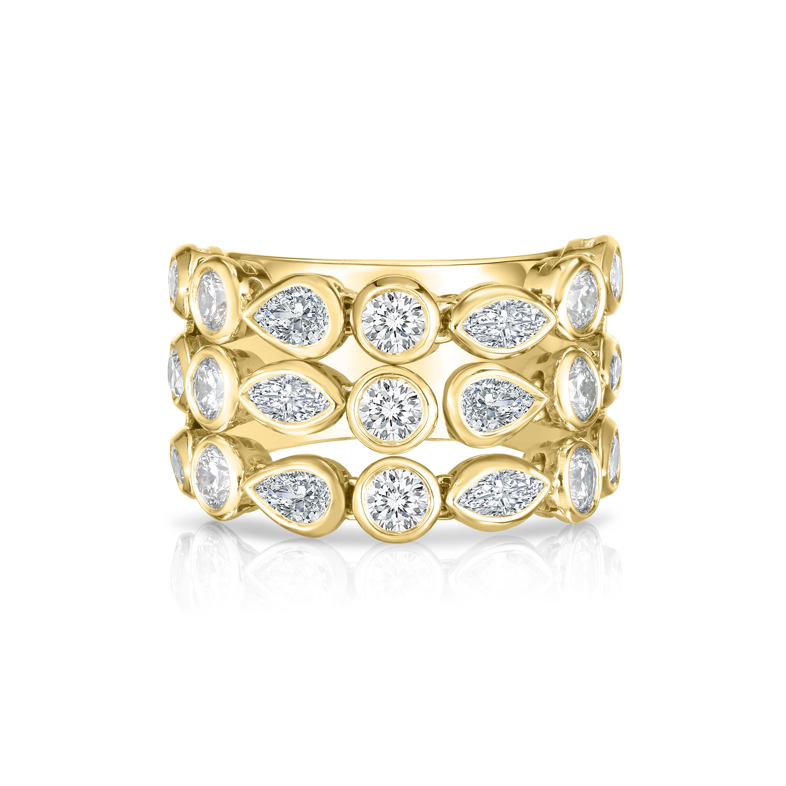 18K YELLOW GOLD DOLCE THREE ROW DIAMOND RING
