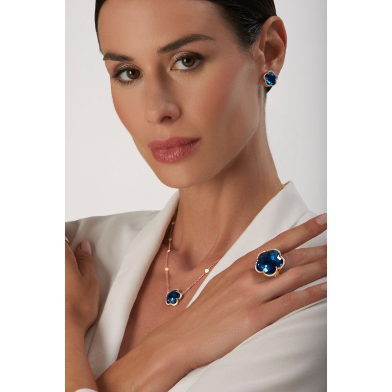 Bon Ton Stud Earrings in 18K Rose Gold with London Blue Topaz and White Diamonds.