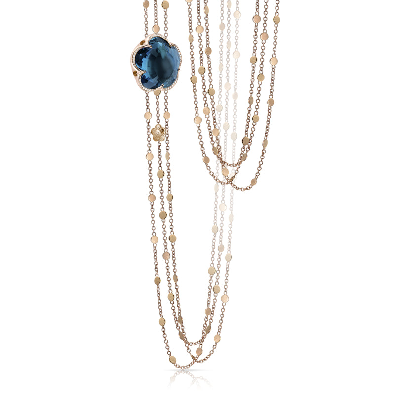 Bon Ton Sautoir in 18K Rose Gold with London Blue Topaz and White Diamonds.