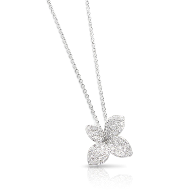 Petit Garden Necklace in 18K White Gold with White Diamonds, Small Flower.
