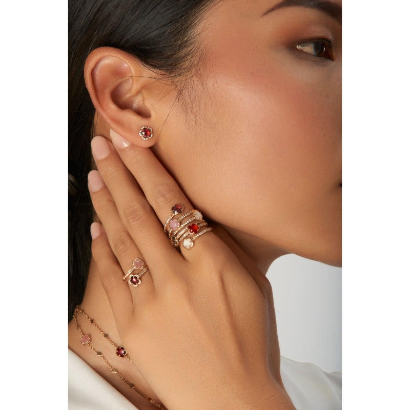Figlia dei Fiori Stud Earrings in 18K Rose Gold with Red Garnet and White Diamonds.