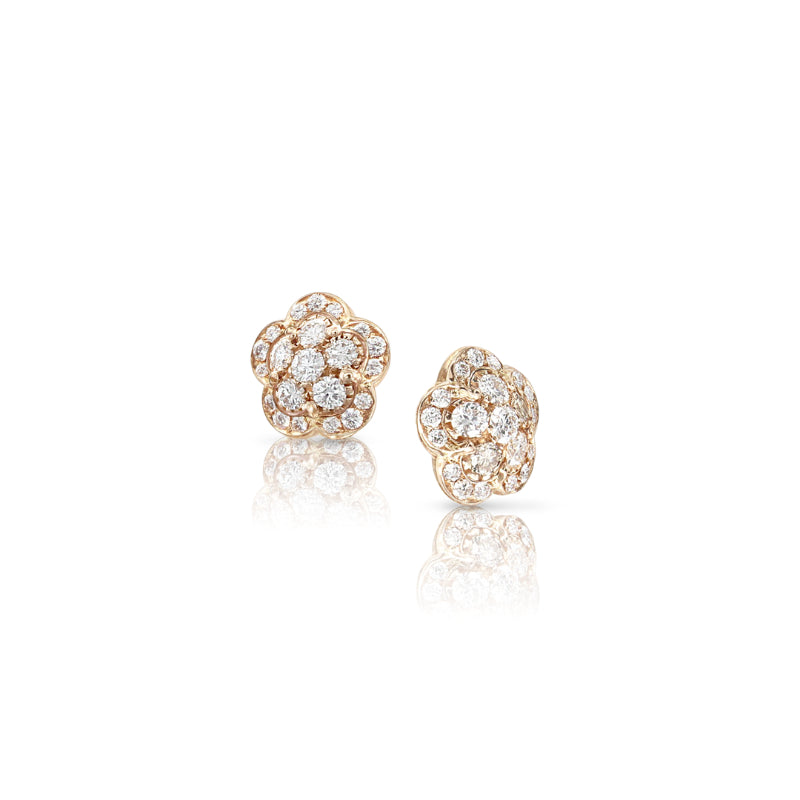 Figlia dei Fiori Stud Earrings in 18K Rose Gold with White and Champagne Diamonds.