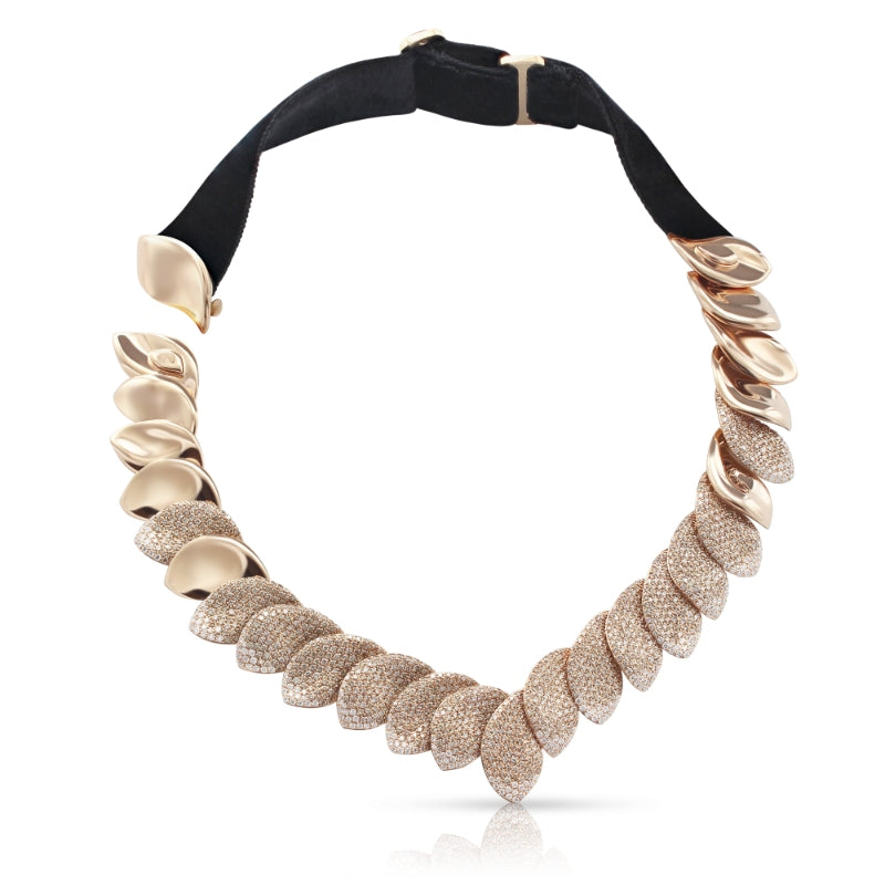 Aleluiá Collier Combination in 18K Rose Gold and Velvet with White and Champagne Diamonds.