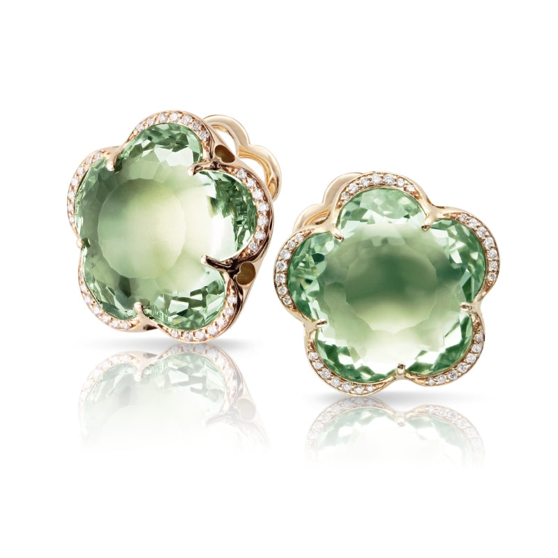 Bon Ton Dolce Vita Stud Earrings in 18K Rose Gold with Prasiolite and White Diamonds.