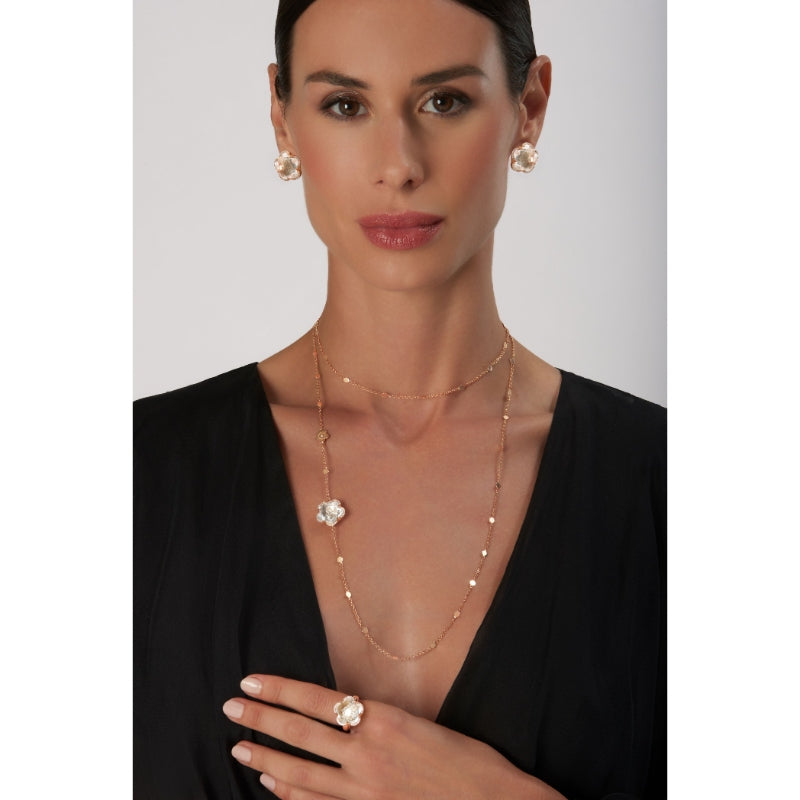 Bon Ton Sautoir in 18K Rose Gold with Rock Crystal, White and Champagne Diamonds.