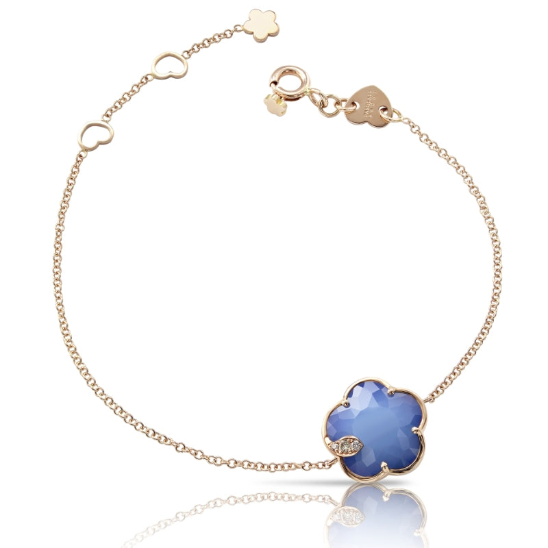 Petit Joli Bracelet in 18K Rose Gold with Blue Moon (White Agate and Lapis Lazuli doublet), White and Champagne Diamonds.