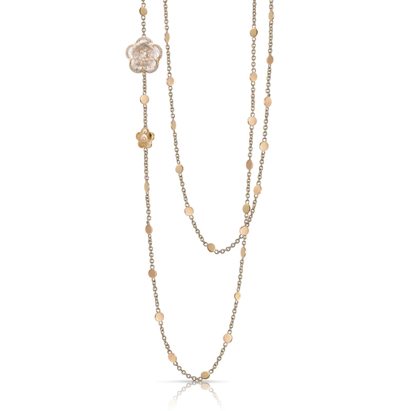 Bon Ton Sautoir in 18K Rose Gold with Rock Crystal, White and Champagne Diamonds.