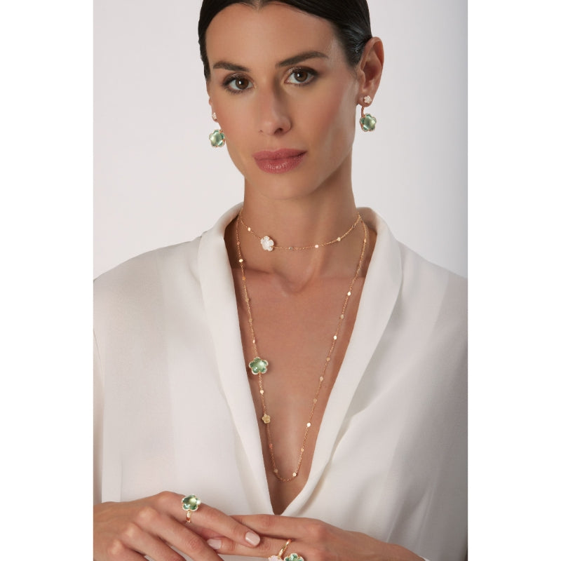 Bon Ton Dolce Vita Multi Chain Sautoir in 18K Rose Gold with Prasiolite, Milky Quartz and White Diamonds.