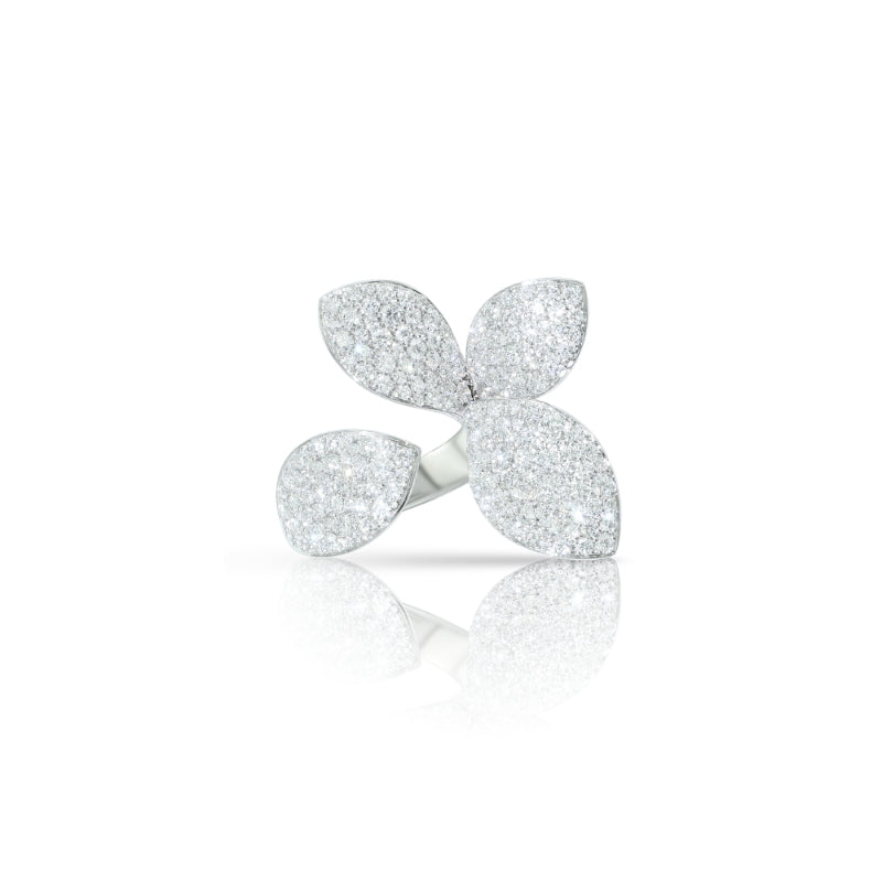 Giardini Segreti Left Hand Pinky Ring in 18K White Gold with White Diamonds.