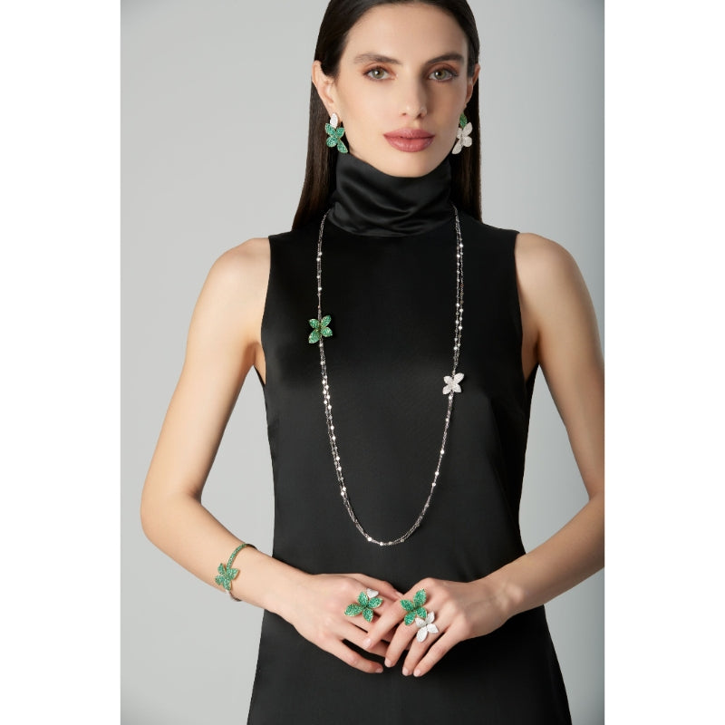 Giardini Segreti Green Soul Sautoir in 18K White and Yellow Gold with Diamonds and Emeralds.