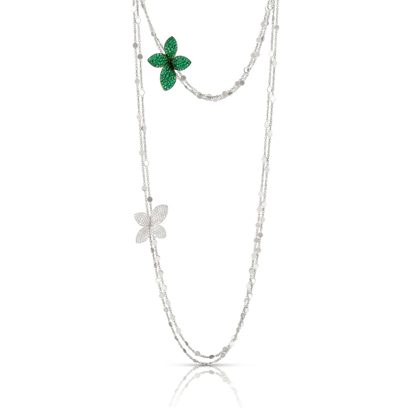 Giardini Segreti Green Soul Sautoir in 18K White and Yellow Gold with Diamonds and Emeralds.