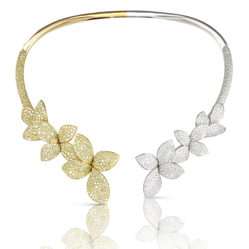 Giardini Segreti Aura Multi Flower Collier in 18K White and Yellow Gold with White and Fancy Yellow Diamonds.