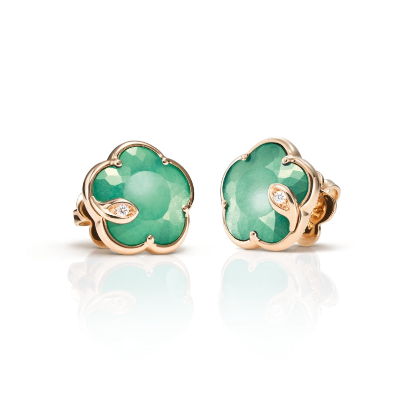 Petit Joli Earrings in 18K Rose Gold with Lunar Garden gem and Diamonds.