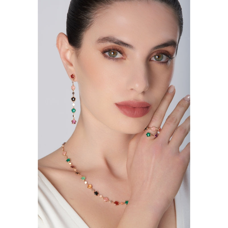 Figlia dei Fiori Ring in 18K Rose Gold with Green Agate, Red Carnelian, Onyx, White Moonstone, Pink Chalcedony, Citrine, Amethyst, London Blue Topaz and Diamond.