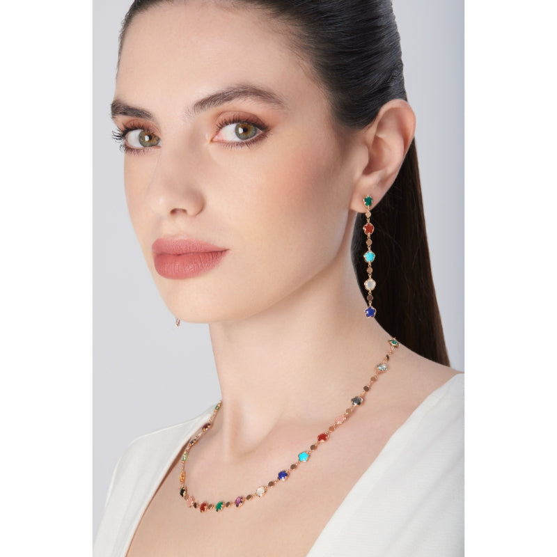 Figlia dei Fiori Necklace in 18K Rose Gold with Green Agate, Red Carnelian, Onyx, White Moonstone, Pink Chalcedony, Citrine, Amethyst, London Blue Topaz, Smoky Quartz, Blue Topaz, Lapis Lazuli, Chrysoprase, Red Garnet, Turquoise and Diamond.