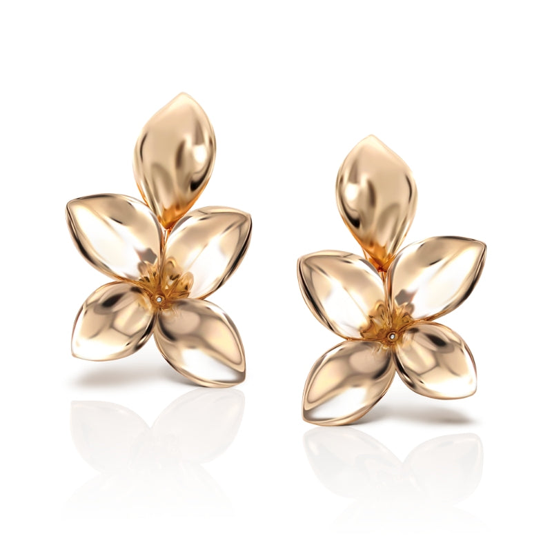 Giardini Segreti Five Leaves Small Earrings in 18K Rose Gold with White Diamonds.