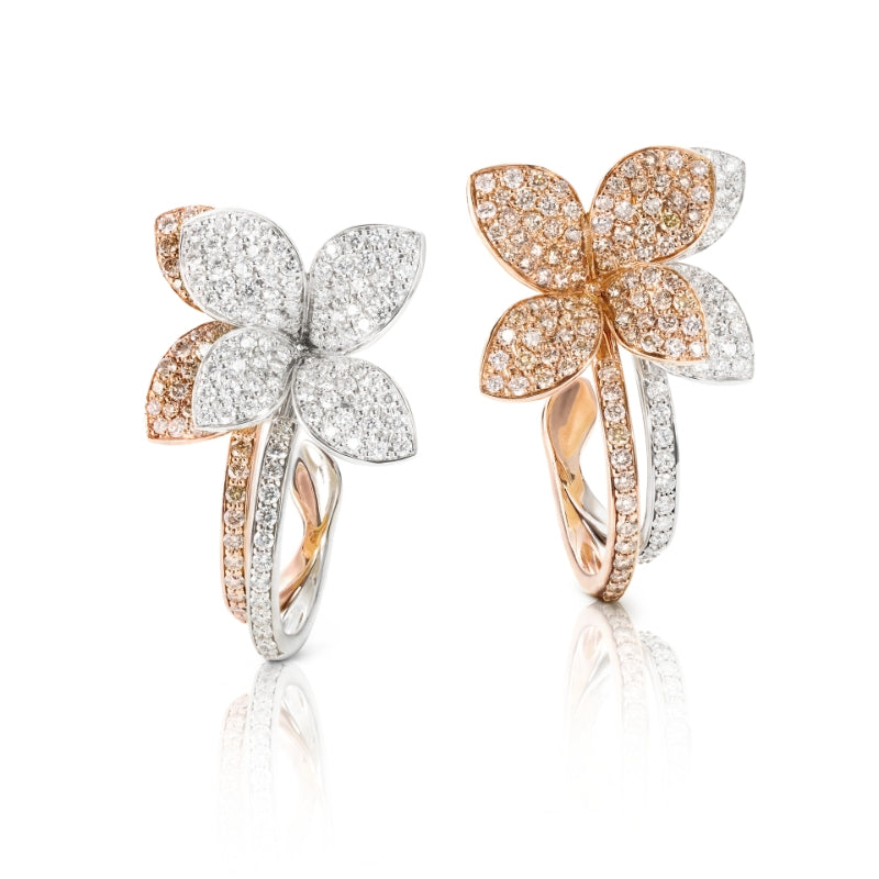 Petit Garden Earrings in 18K Rose and White Gold with White and Champagne Diamonds.