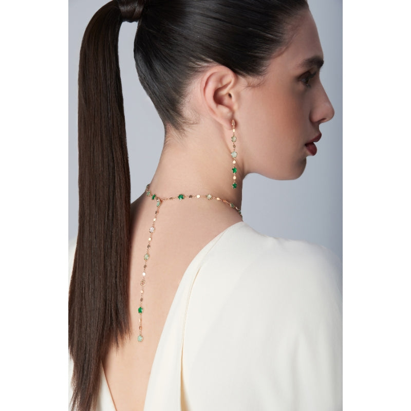Figlia dei Fiori Earrings in 18K Rose Gold with Green Agate, White Moonstone, Malachite, Chrysoprase, Green Aventurine.
