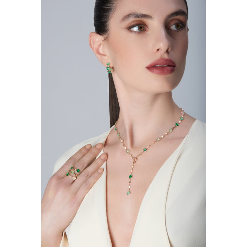 Figlia dei Fiori Ring in 18K Rose Gold with Green Agate, White Moonstone, Malachite, Chrysoprase, Prasiolite, Green
Aventurine and Diamond.