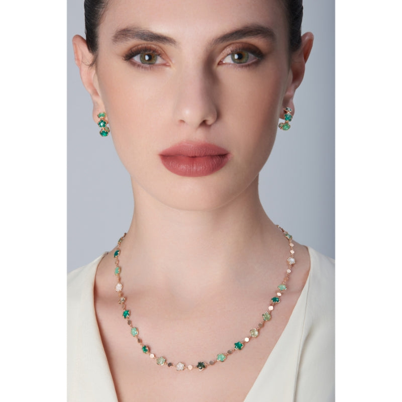 Figlia dei Fiori Sautoir in 18K Rose Gold with Green Agate, White Moonstone, Malachite, Chrysoprase, Green Aventurine, Prasiolite, Moss Agate and Diamond.