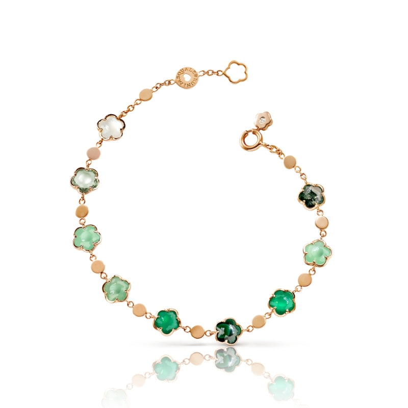 Figlia dei Fiori Bracelet in 18K Rose Gold with Green Agate, White Moonstone, Malachite, Chrysoprase, Green Aventurine, Prasiolite, Moss Agate and Diamond.