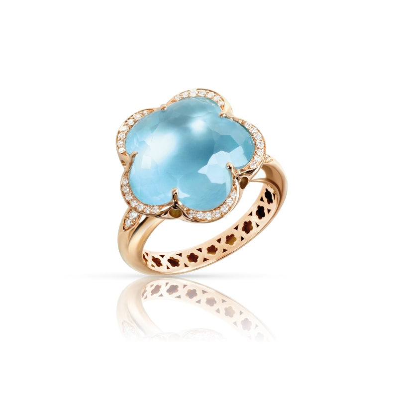 Bon Ton Ring in 18K Rose Gold with Venus Blue Topaz and Diamonds.