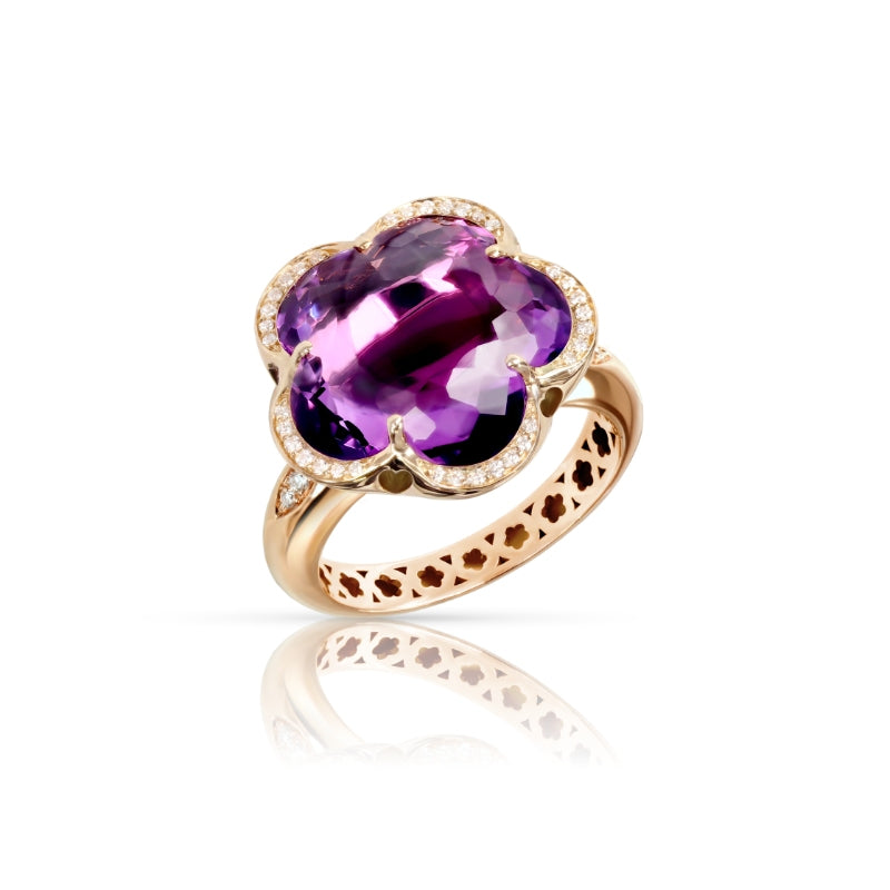 Bon Ton Ring in 18K Rose Gold with Amethyst and Diamonds.