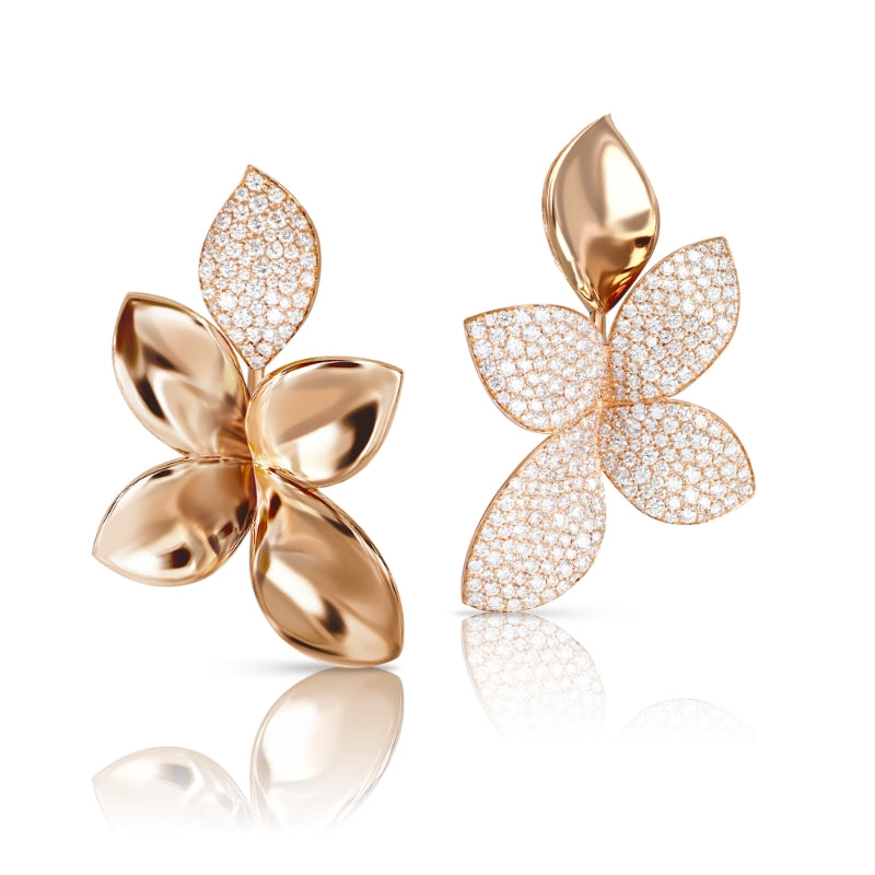 Giardini Segreti Earrings in 18K Rose Gold with White Diamonds.