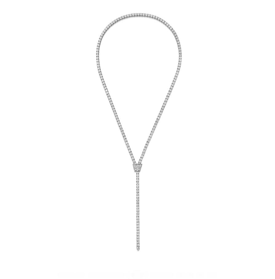 18K WHITE GOLD CLASSIC DIAMOND LARIAT NECKLACE - 24 INCH