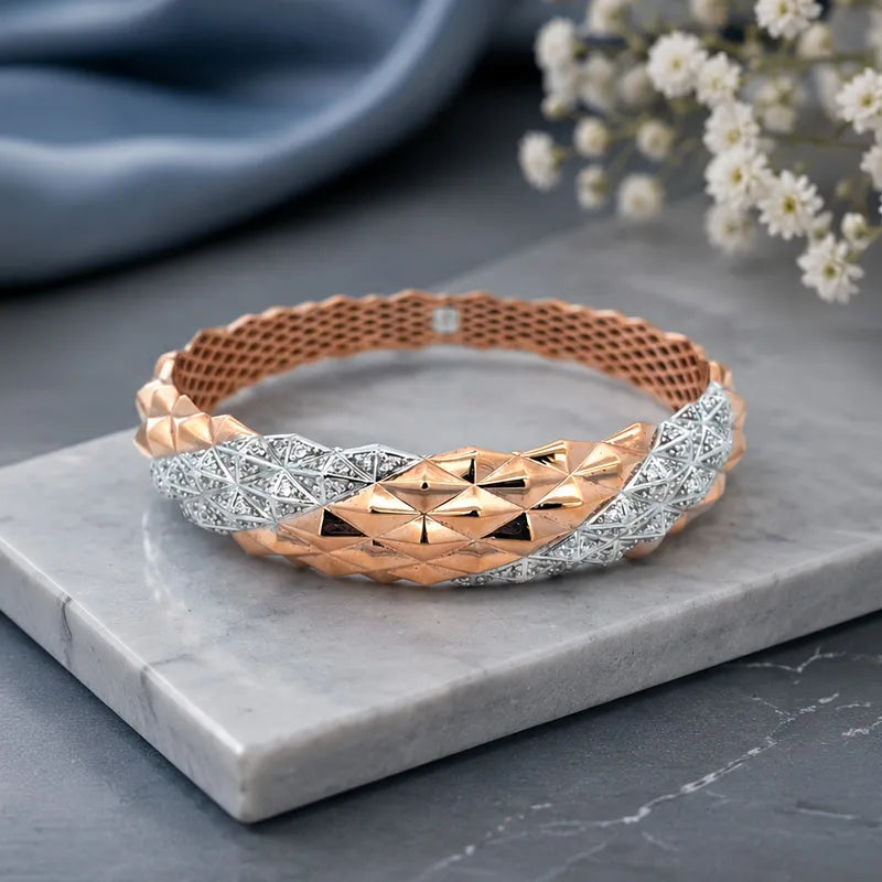 Elegant 18K Rose Gold Two Tone Bangle Bracelet for Women with Quality Craftsmanship