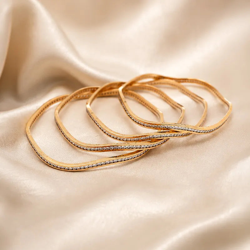 Elegant Rose Gold bangles with CZ - Set of 4, Size 2.5
