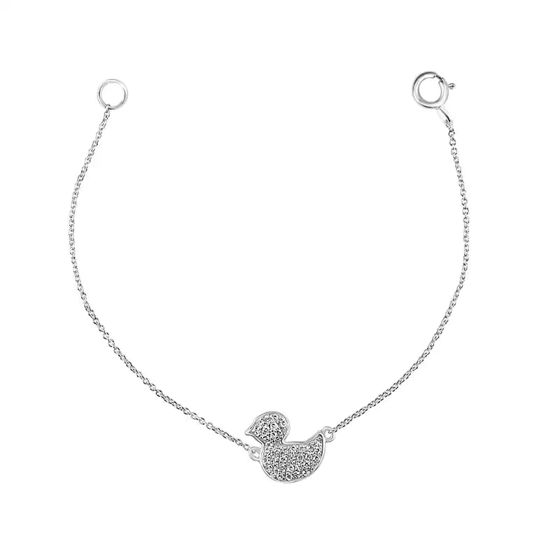 Elegant 18K White Gold Baby Bracelet with Sparkling Diamond and Cute Duck Charm