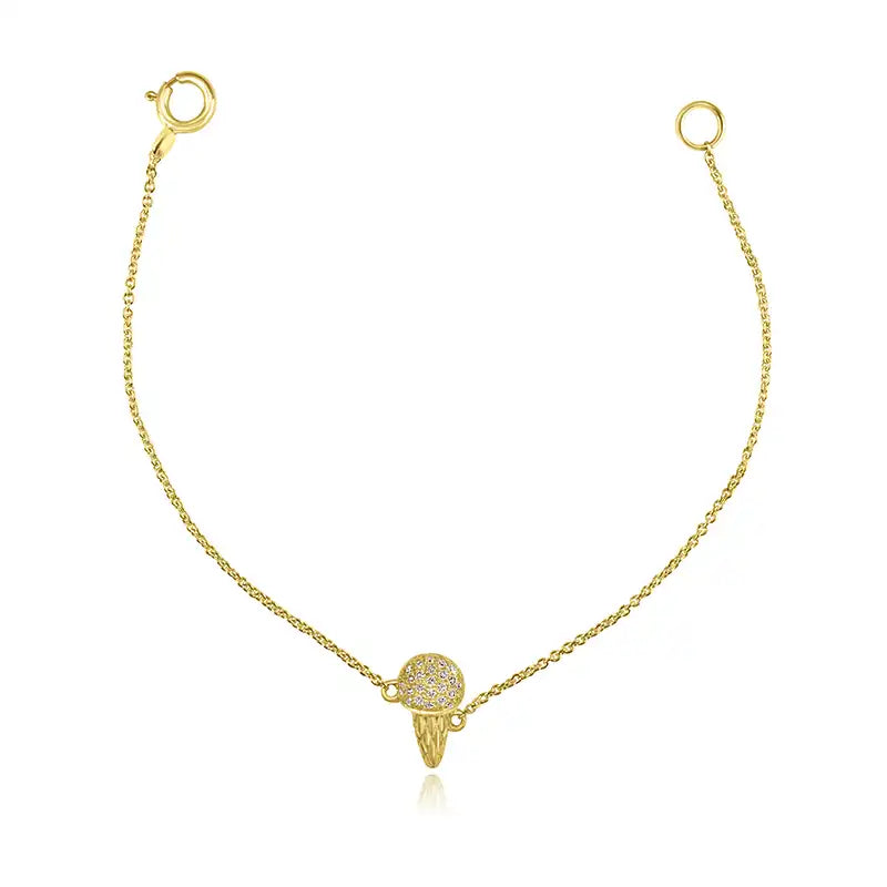 Elegant 18K Yellow Gold Baby Bracelet with Sweet Ice Cream Cone Charm for Little Girls