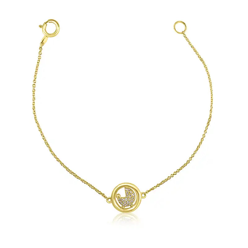 Elegant 18K Yellow Gold Baby Bracelet with Charming Pram Car Charm for Girls