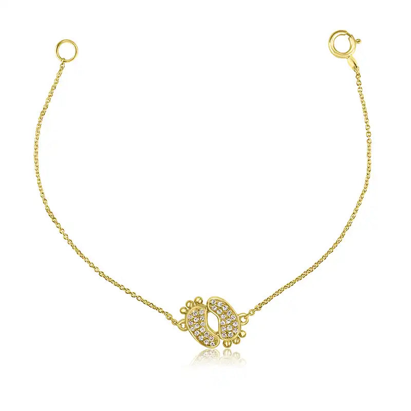 Delicate 18K Yellow Gold Baby Bracelet with Sparkling Footprints Charm