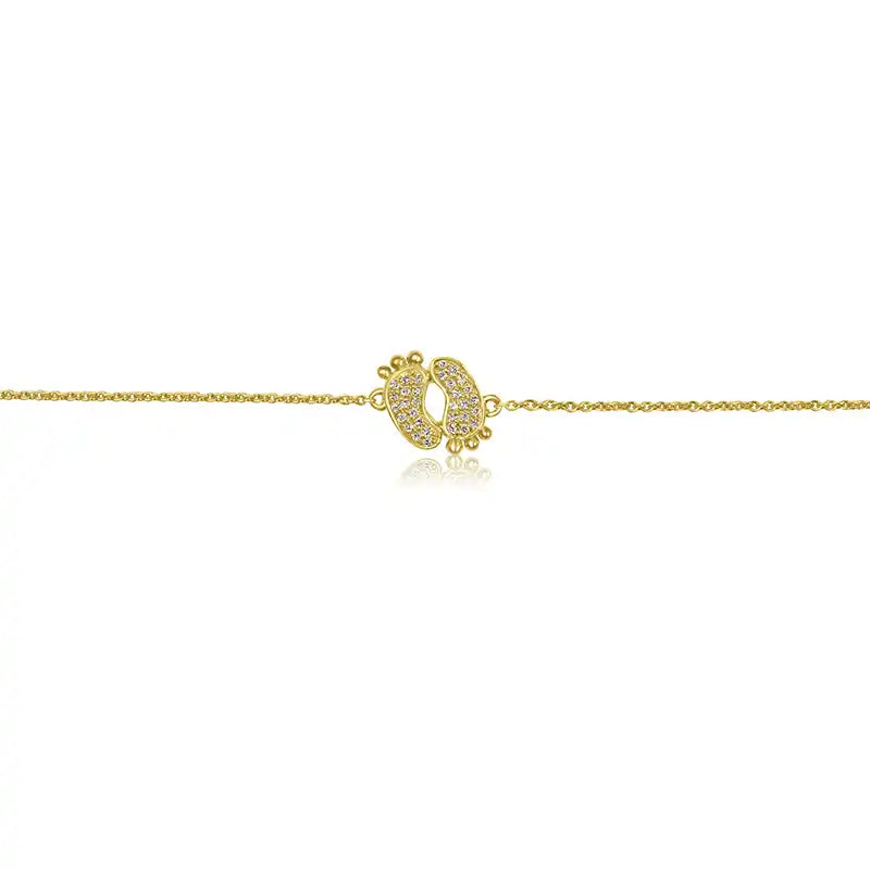 Delicate 18K Yellow Gold Baby Bracelet with Sparkling Footprints Charm