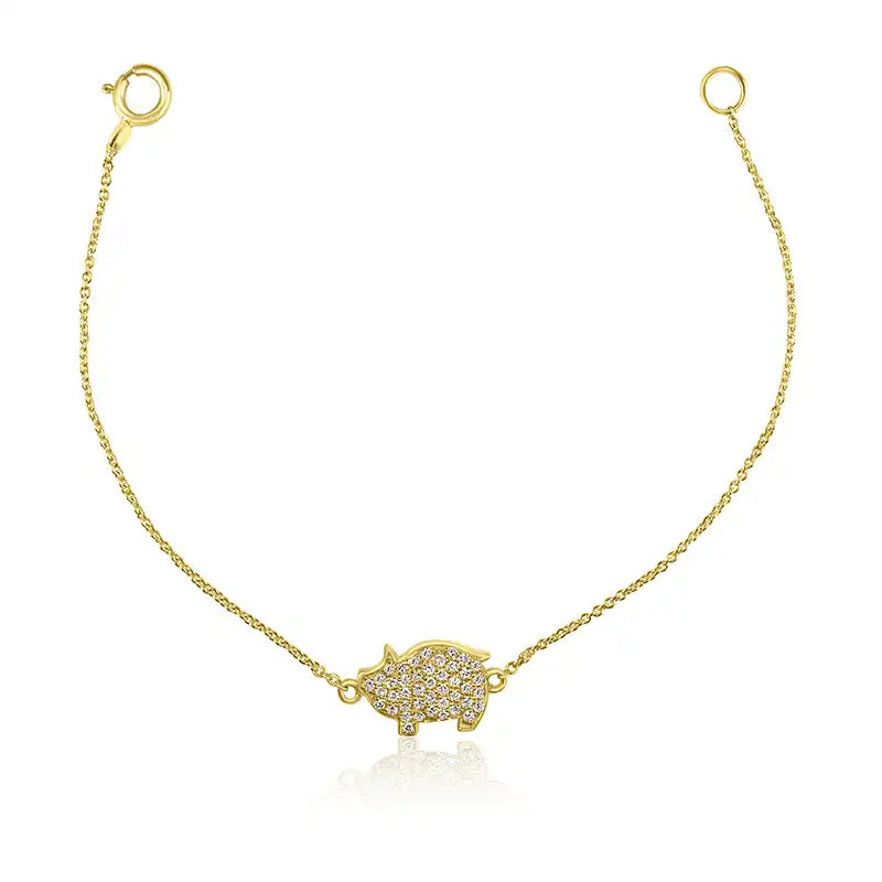 Elegant 18K Yellow Gold Baby Bracelet with Diamond Accent and Cute Animal Charm