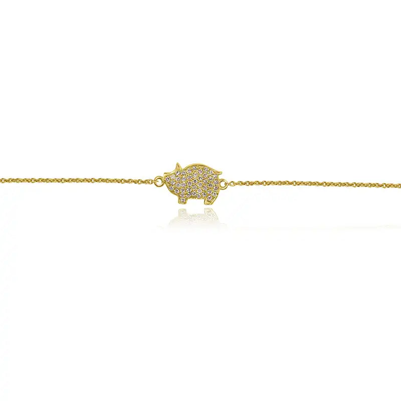 Elegant 18K Yellow Gold Baby Bracelet with Diamond Accent and Cute Animal Charm