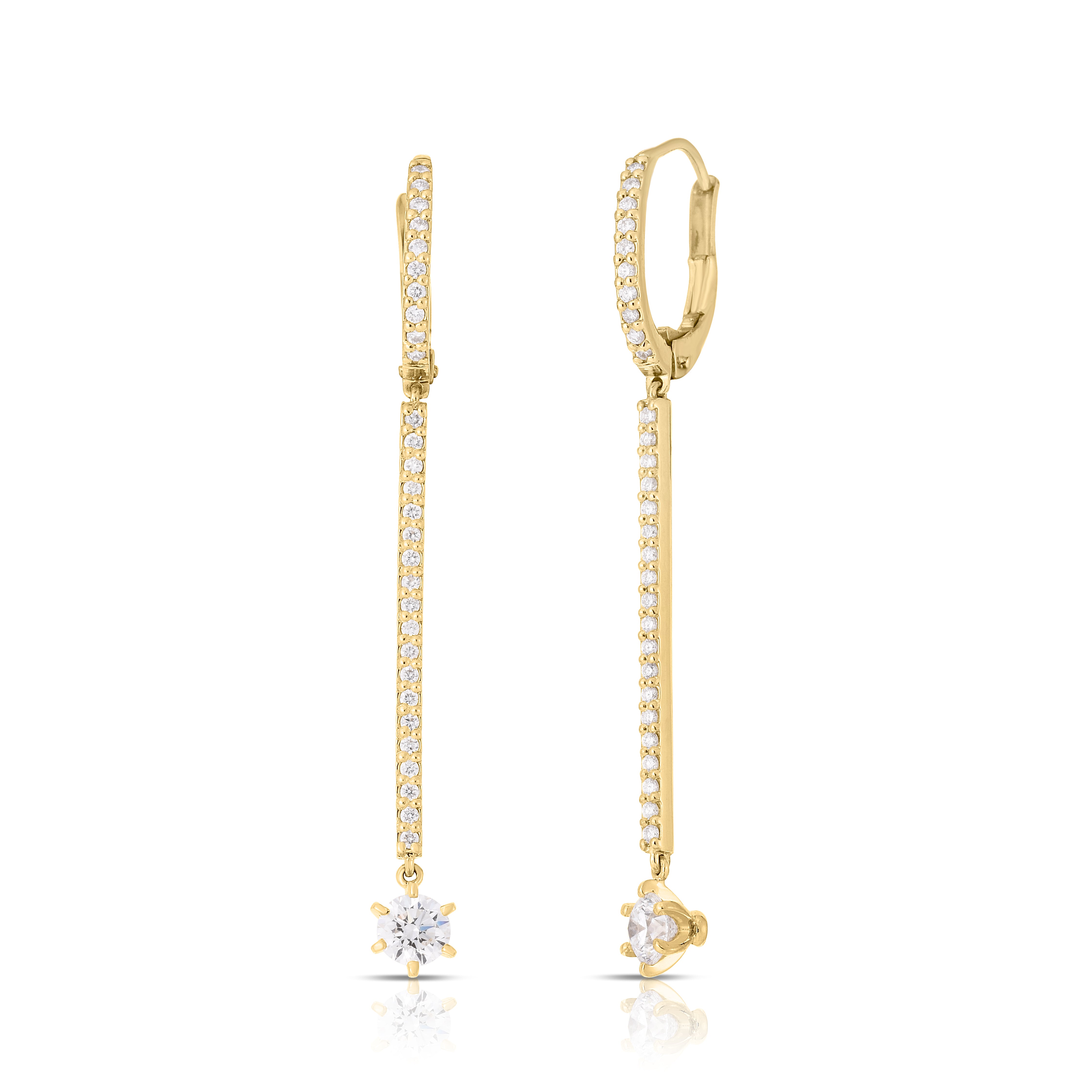 18K YELLOW GOLD DIAMOND CLASSIC SHORT MATCHSTICK PAVE DIAMOND EARRINGS