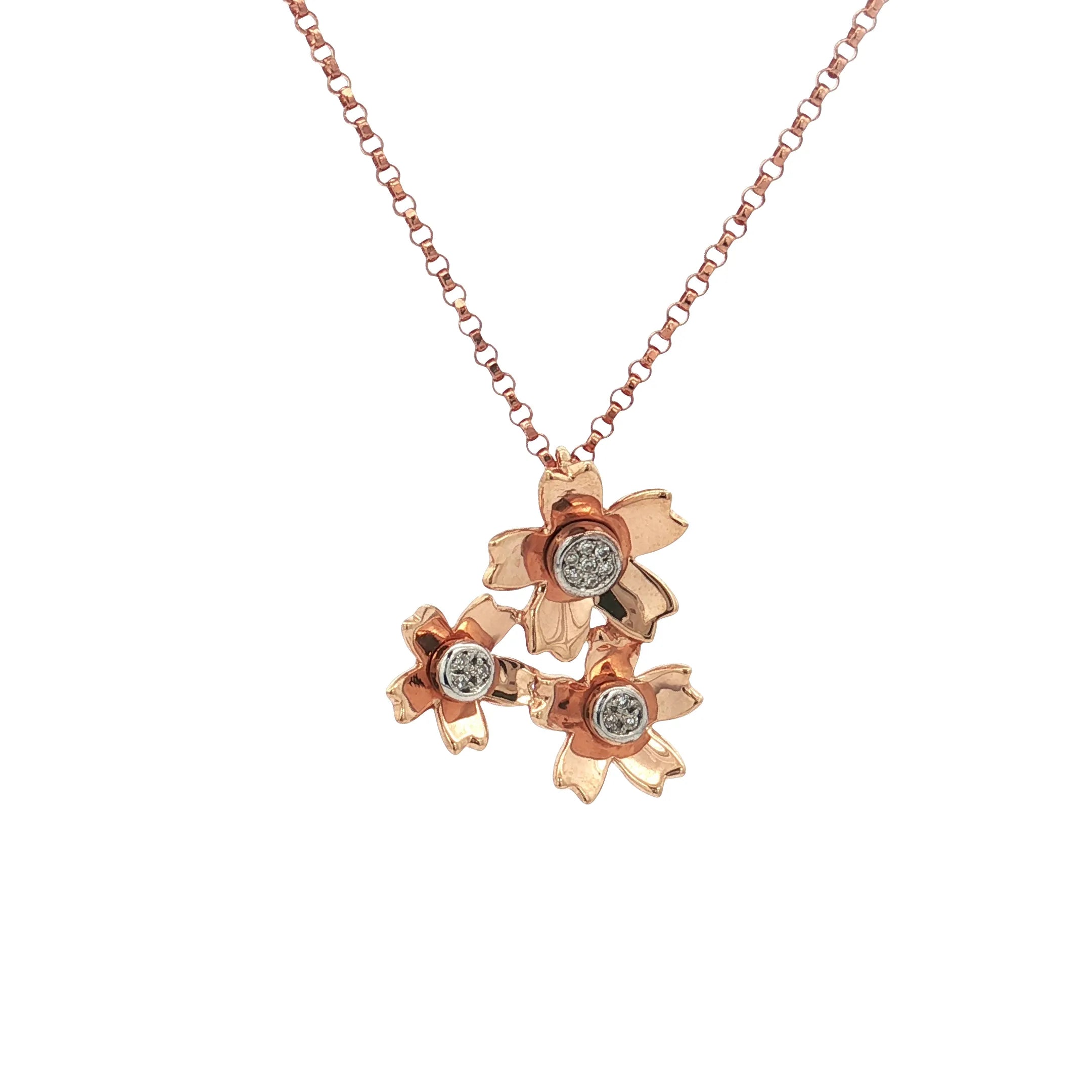 Elegant 18K Rose Gold Floral Pendant with Sparkling Diamonds for a Touch of Beauty