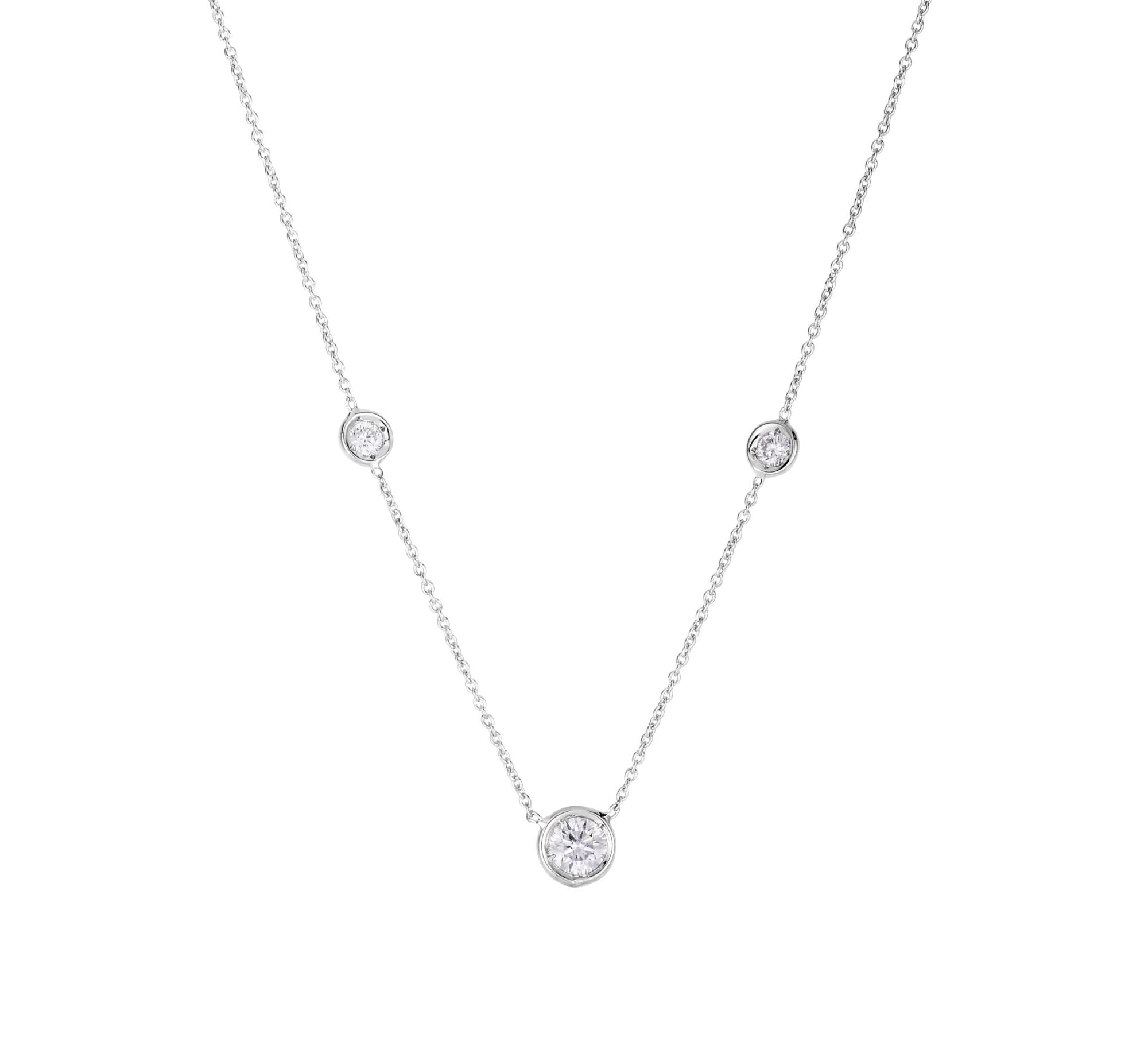 18K WHITE GOLD DIAMONDS BY THE INCH MIXED SIZE 3 STATION NECKLACE