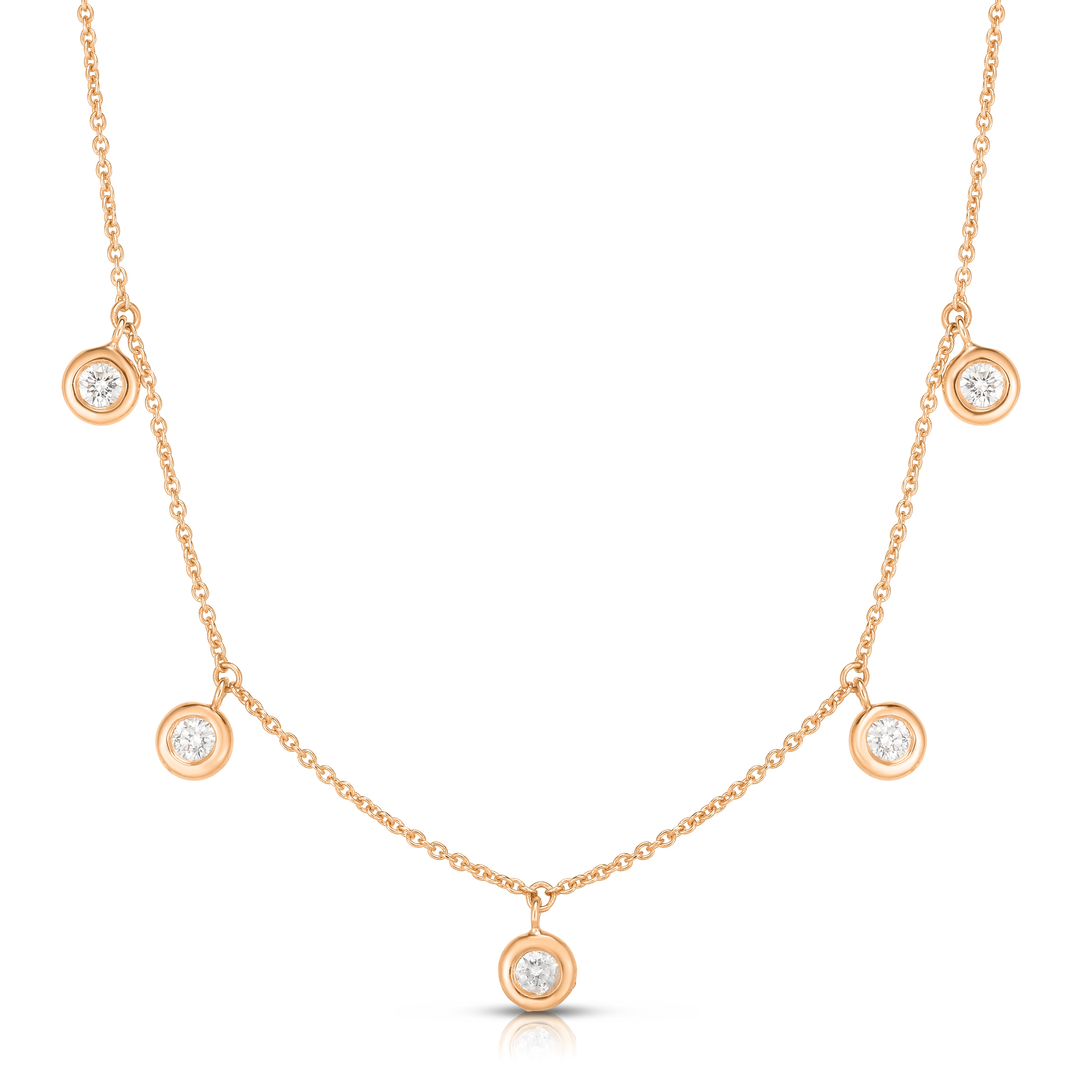 18K ROSE GOLD DIAMONDS BY THE INCH DANGLING FIVE STATION NECKLACE