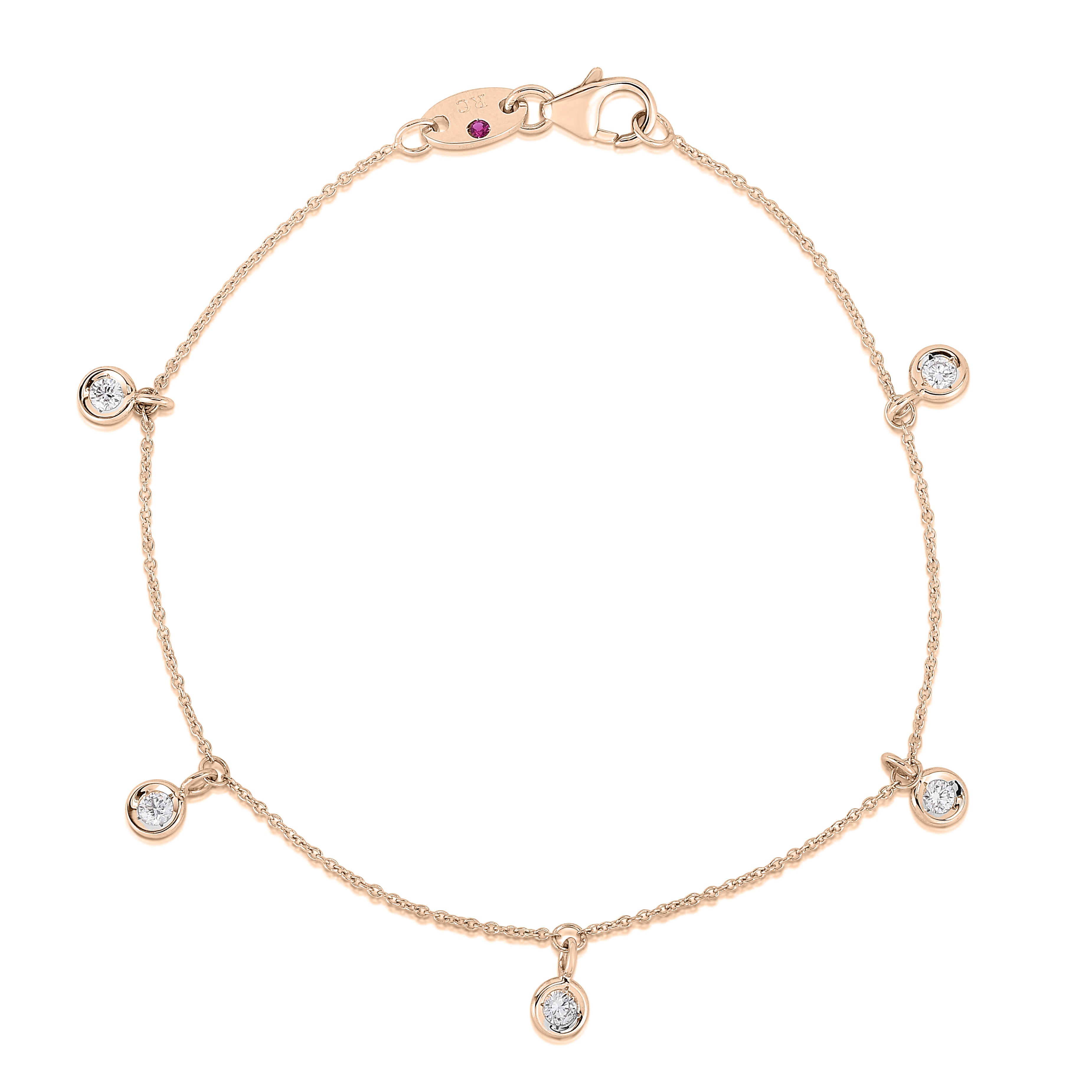 18K ROSE GOLD DIAMONDS BY THE INCH DANGLING FIVE STATION BRACELET