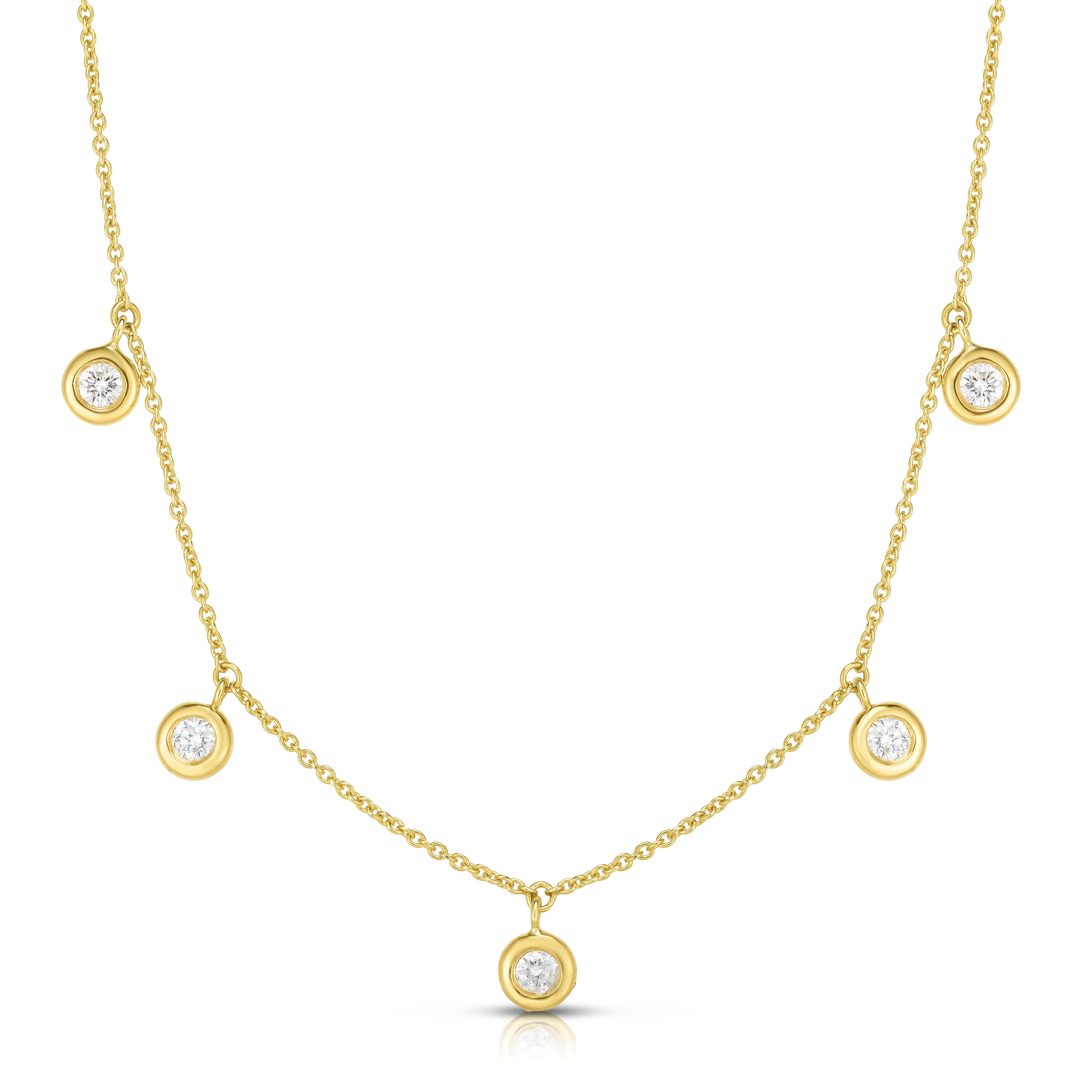 18K YELLOW GOLD DIAMONDS BY THE INCH DANGLING FIVE STATION NECKLACE