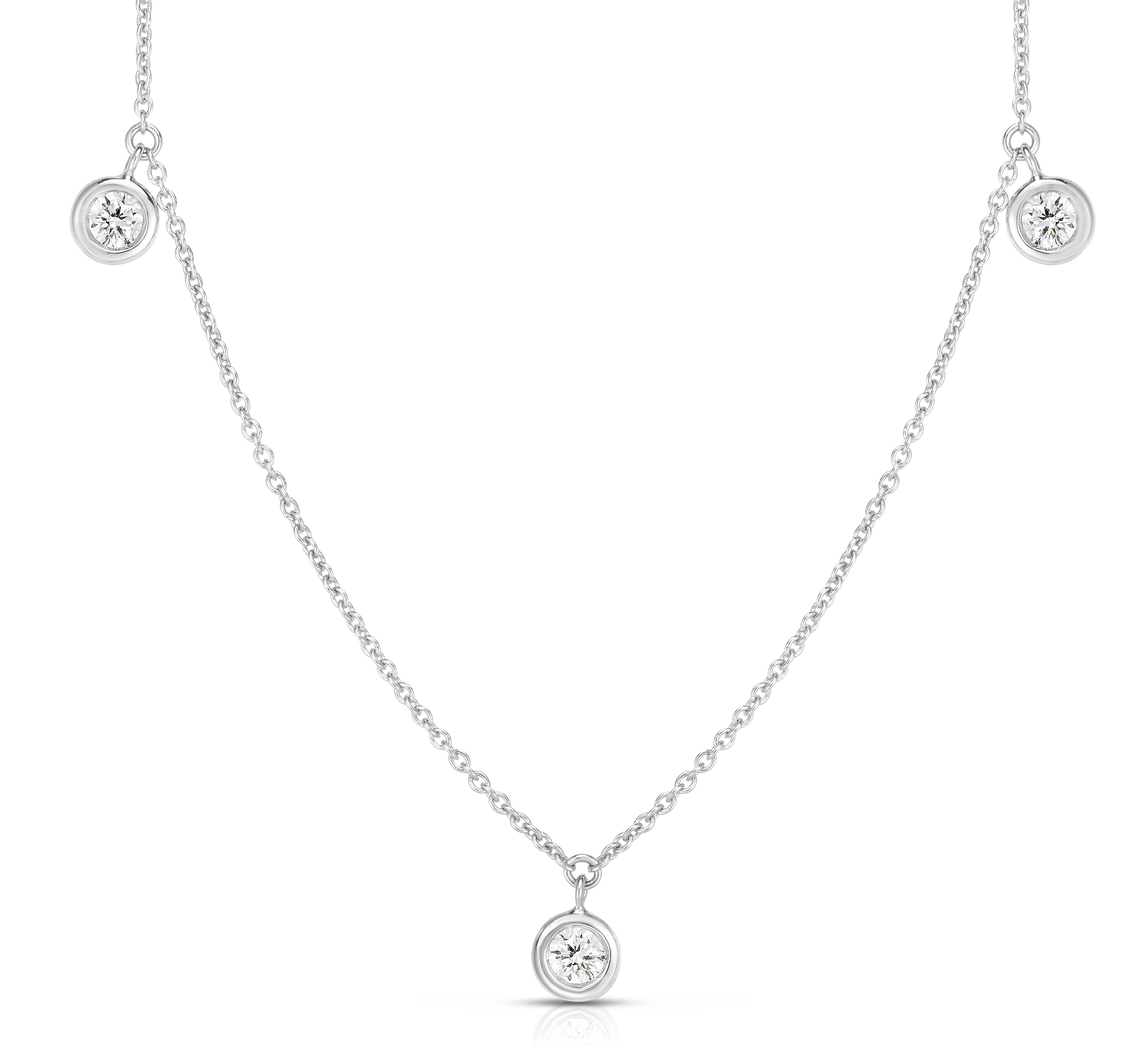 18K WHITE GOLD DIAMONDS BY THE INCH DANGLING THREE STATION NECKLACE