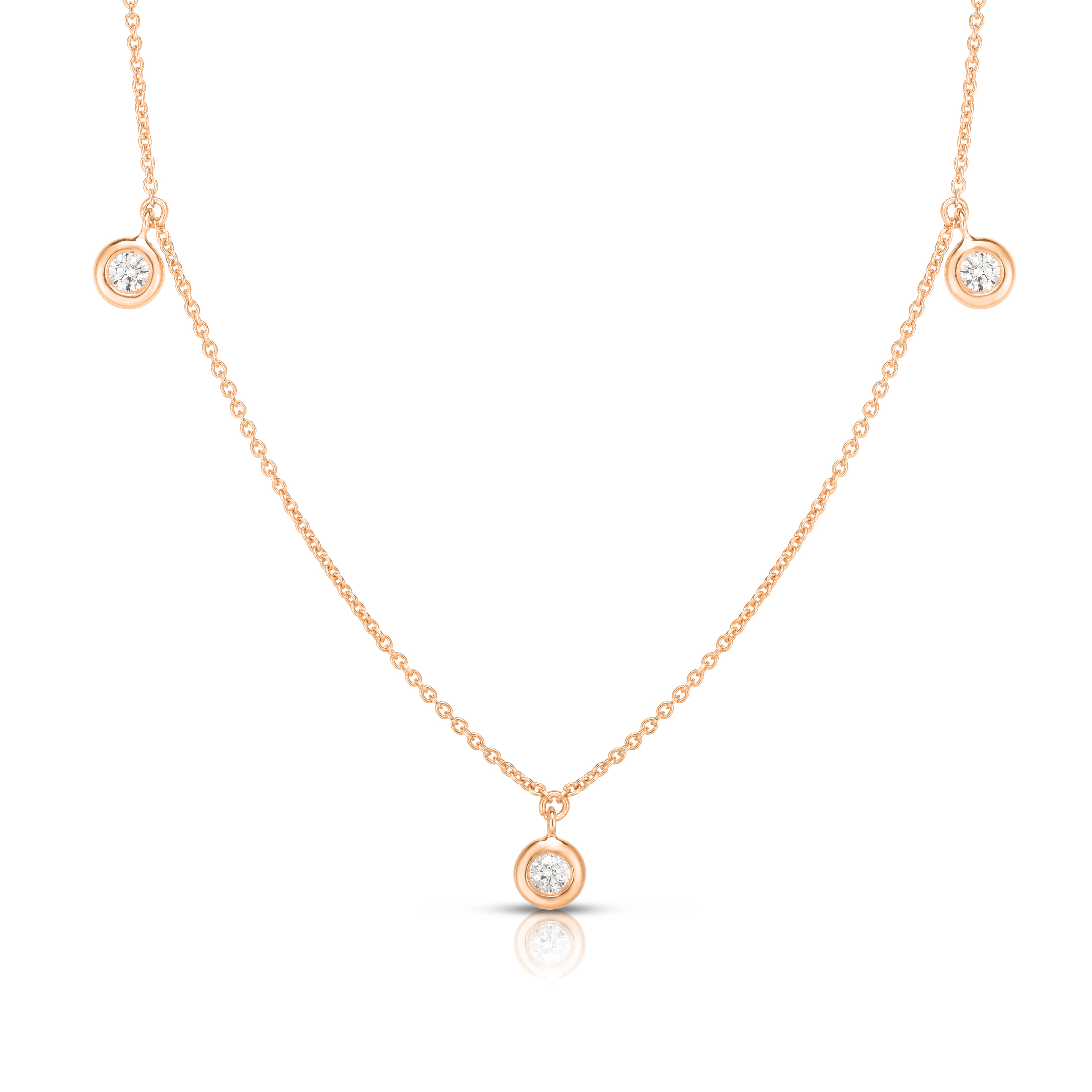 18K ROSE GOLD DIAMONDS BY THE INCH DANGLING THREE STATION NECKLACE